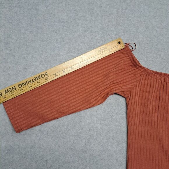 Say What? Bodycon Sweater Dress Womens M Orange Ribbed Long Sleeve Off Shoulder - Picture 6 of 9